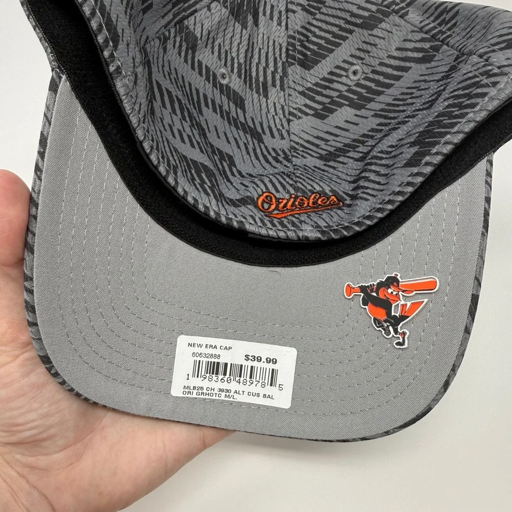 New Era Baltimore Orioles 39THIRTY MLB Baseball Cap Medium Large Gray Orange NEW